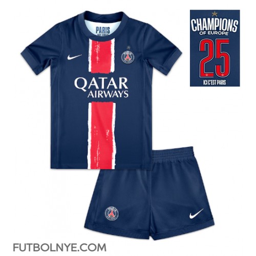 Camiseta Paris Saint-Germain Primera Equipación para niños 2024-25 UCL Champions manga corta (+ pantalones cortos)